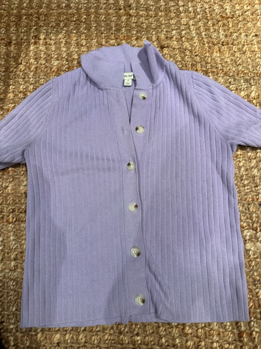 Light Lavender Ribbed Button-Up Polo Top - Picture 2 of 3